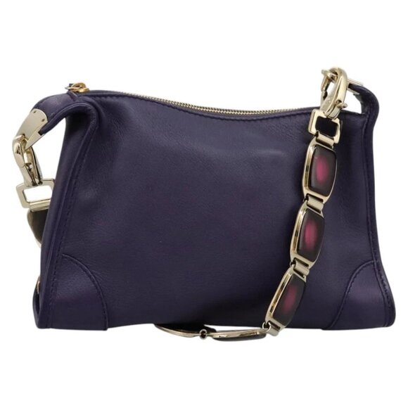 CELINE Shoulder Bag Leather Purple Gold Auth EC729AV - Picture 1 of 15